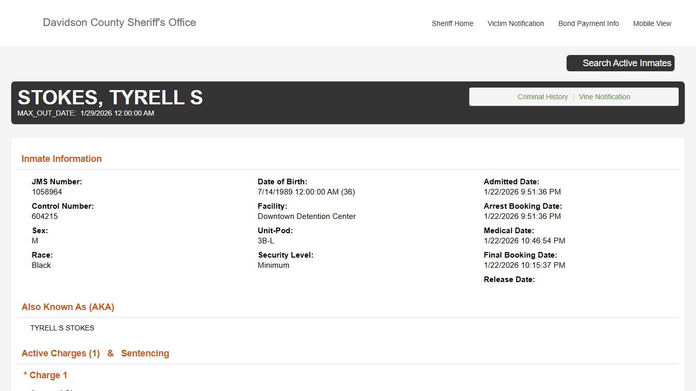 Davidson County Sheriff - Active Inmate Search